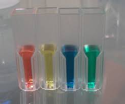 A color colorimeter measures the intensity of the scattered light